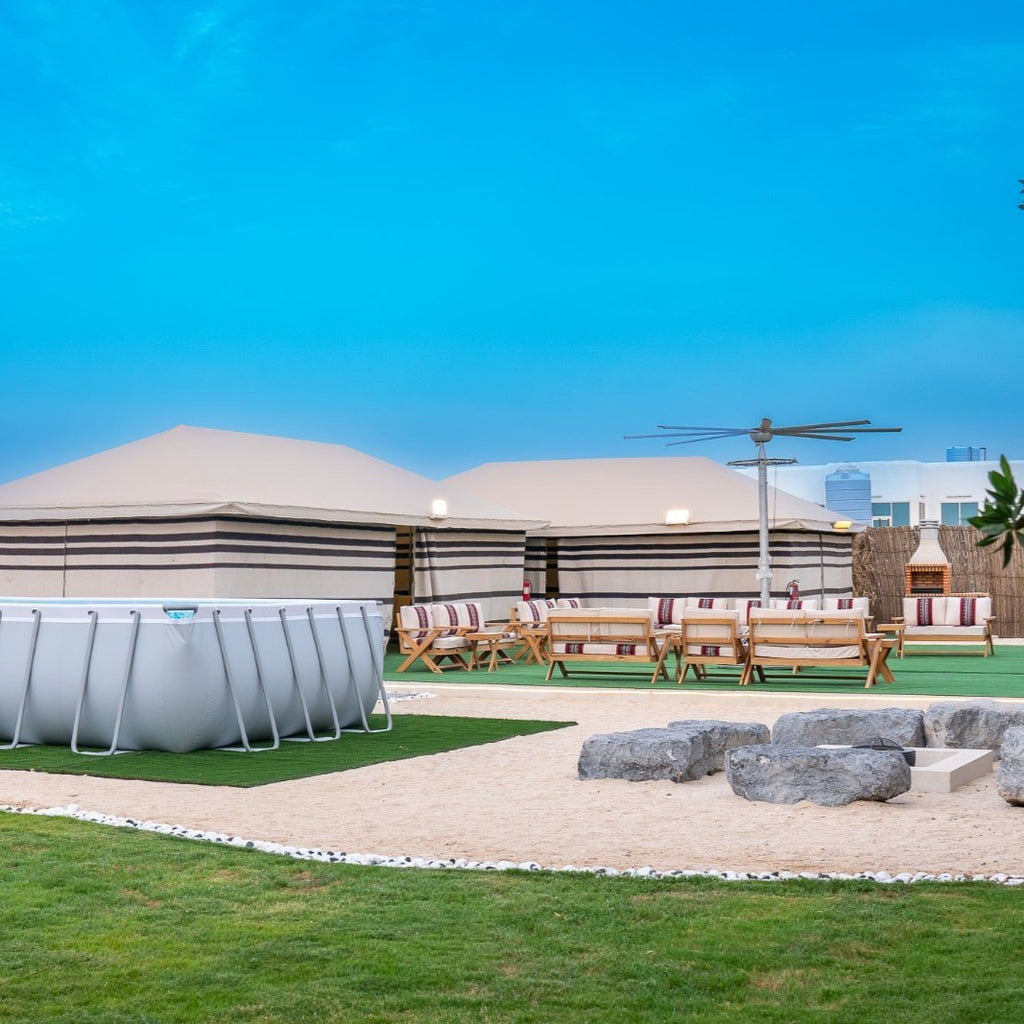 Enjoy peaceful garden views, a private pool, and spacious indoor-outdoor areas at Ghatha Resort — the ideal place for a relaxing group retreat in Qatar.
