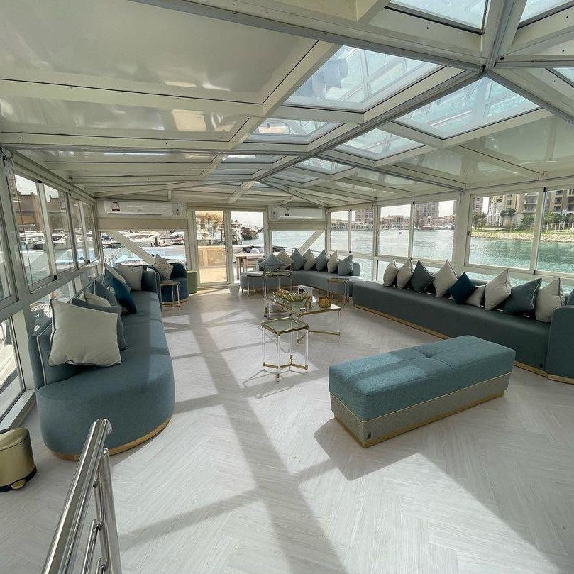 Unwind in style with Qatar’s Luxury House Boat — a modern floating home offering beautiful views, soft waves, and a one-of-a-kind sea escape.
